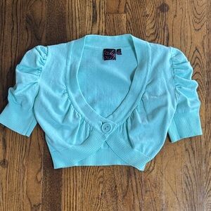 Take Out Mint Green Aqua Sweater Shrug Cardigan Button Medium